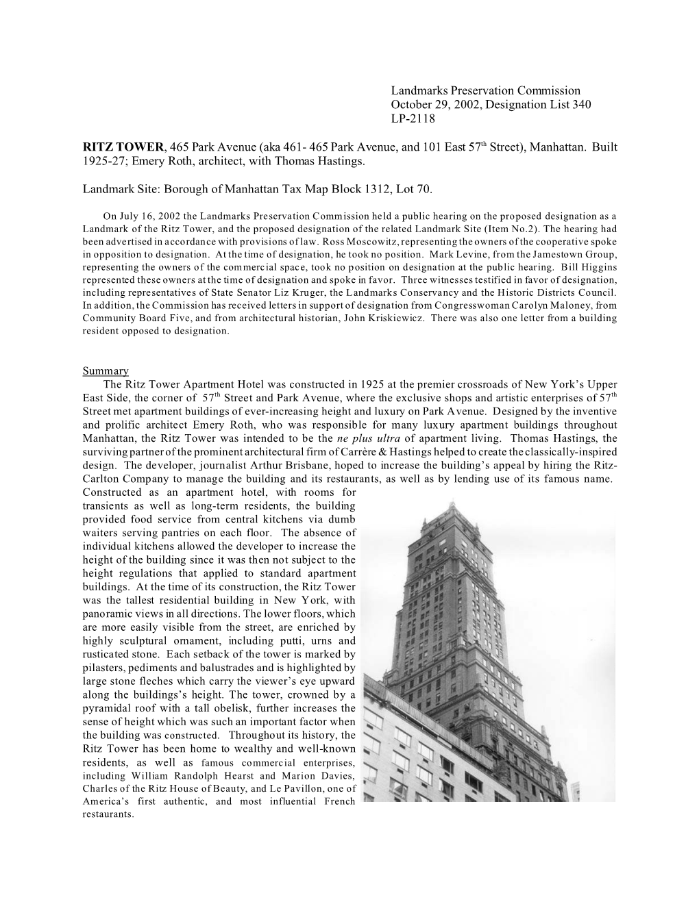 Landmarks Commission Report