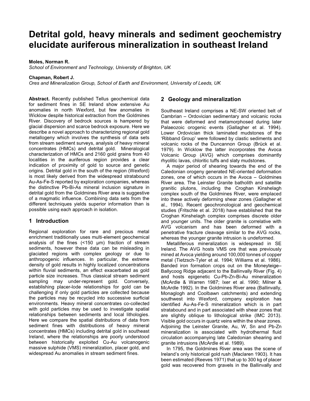 Moles & Chapman SGA2019 Abstract