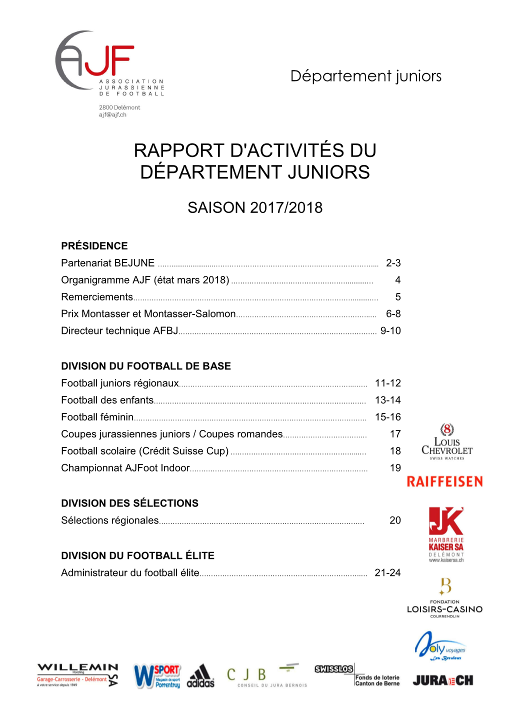 Rapport D'activités Du Département Juniors