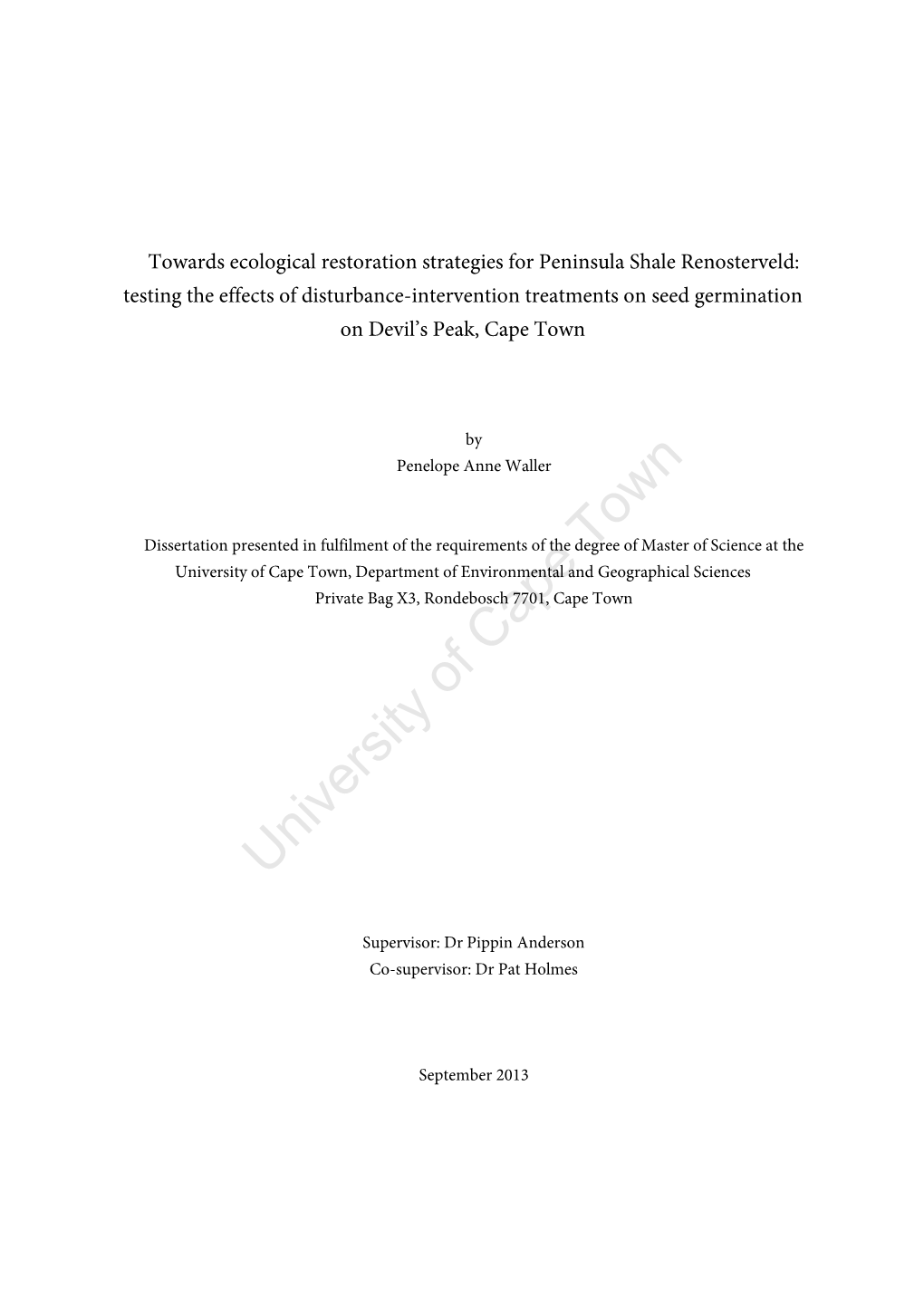 Towards Ecological Restoration Strategies for Penisula Shale