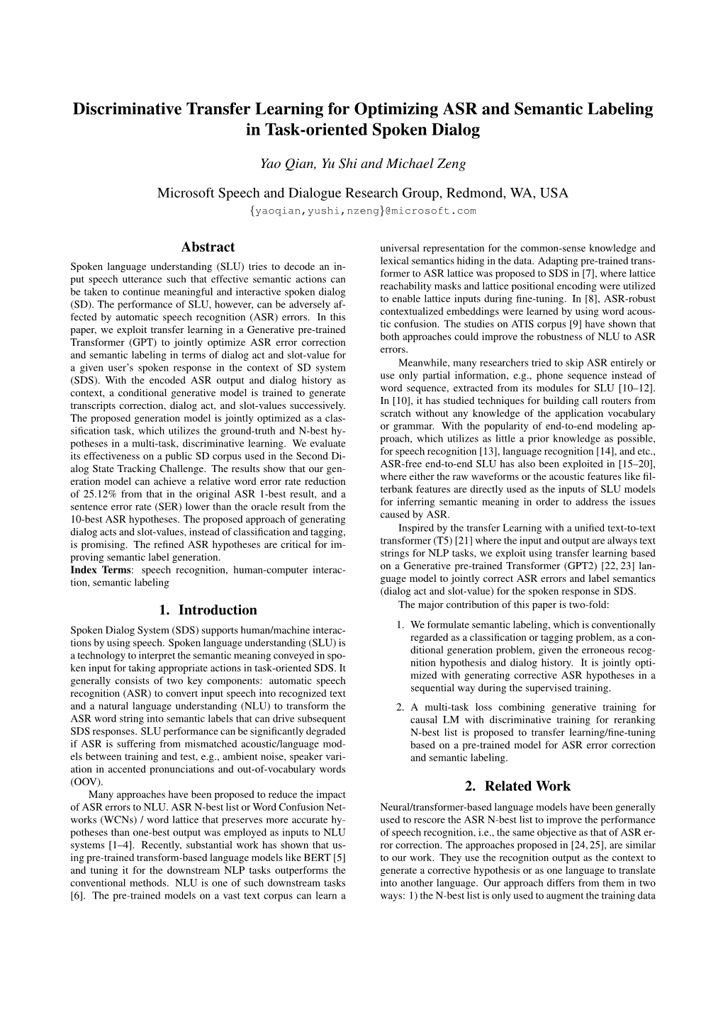 Discriminative Transfer Learning for Optimizing ASR and Semantic Labeling in Task-Oriented Spoken Dialog