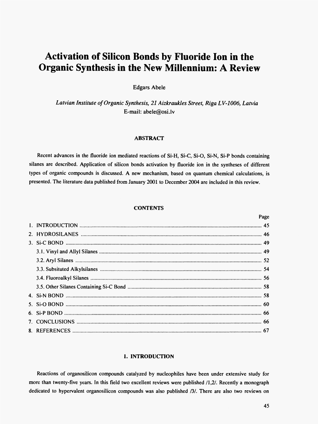 Activation of Silicon Bonds by Fluoride Ion in the Organic Synthesis in the New Millennium: a Review