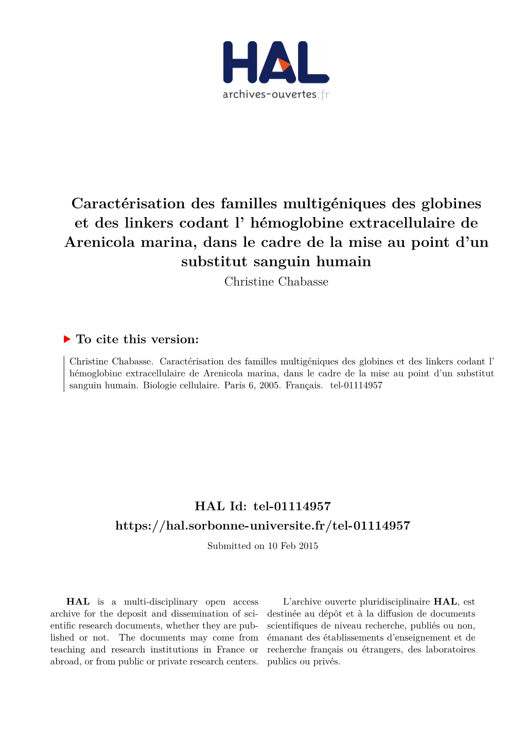 Caractérisation Des Familles Multigéniques Des Globines Et Des