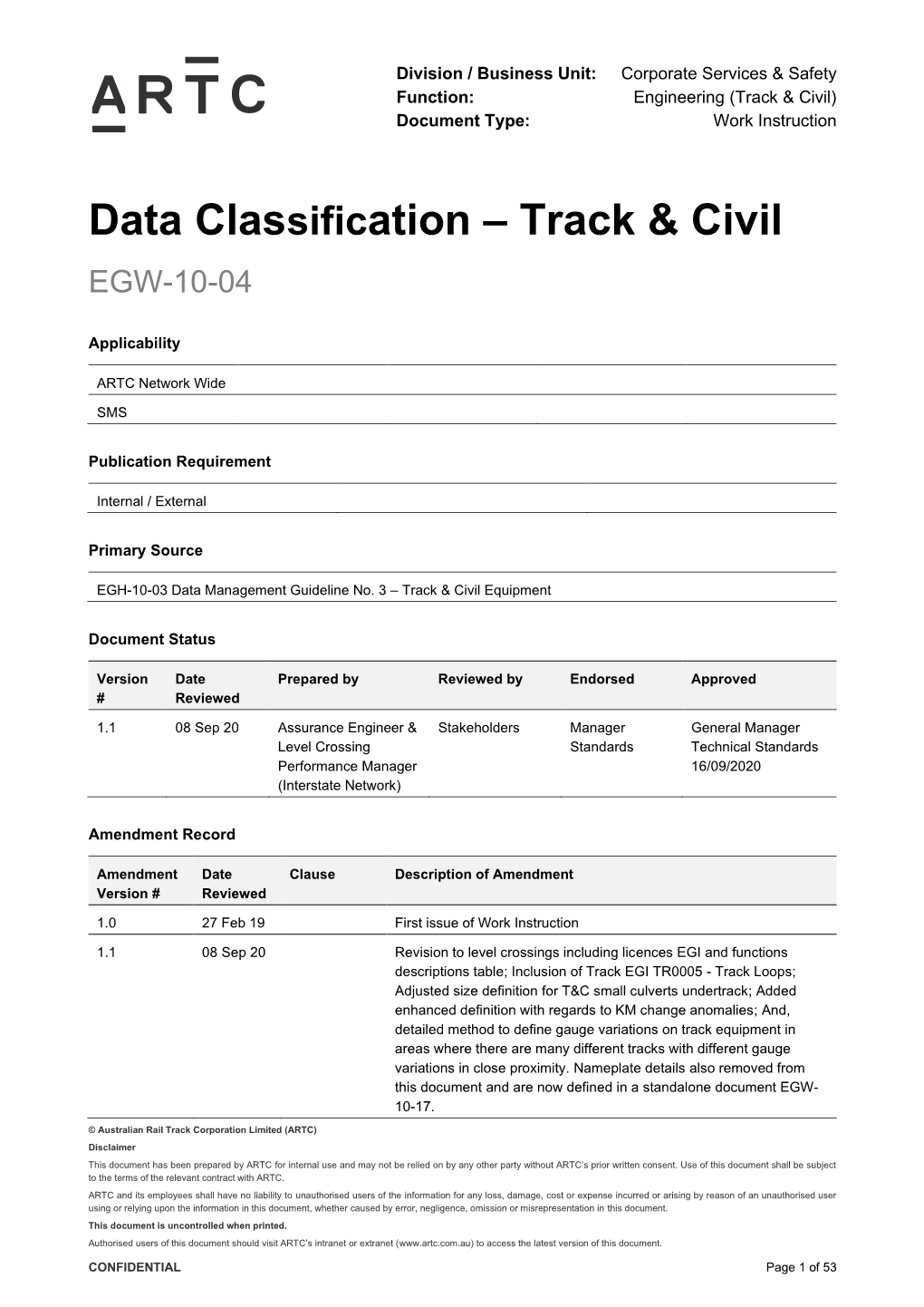 Data Classification – Track & Civil
