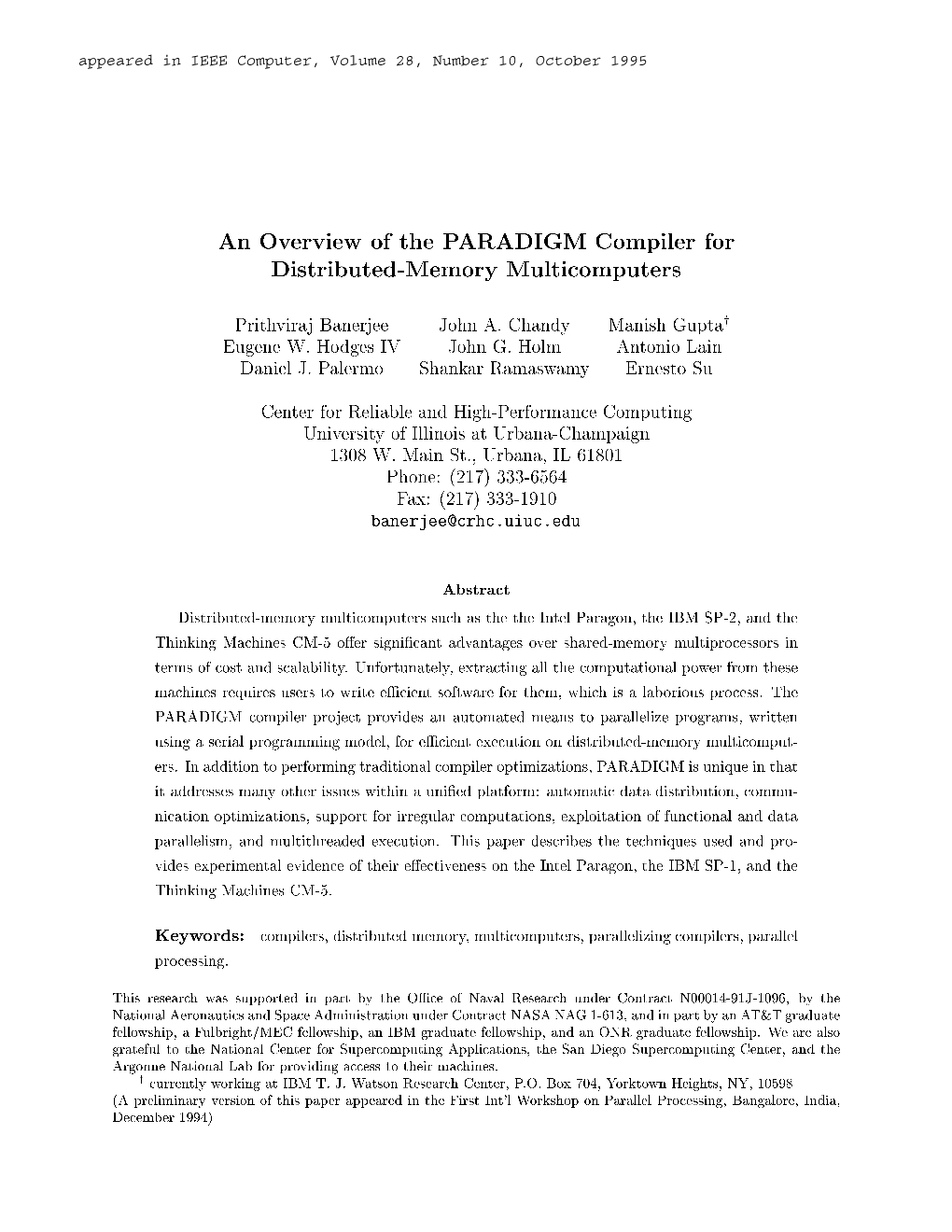 An Overview of the PARADIGM Compiler for Distributed-Memory