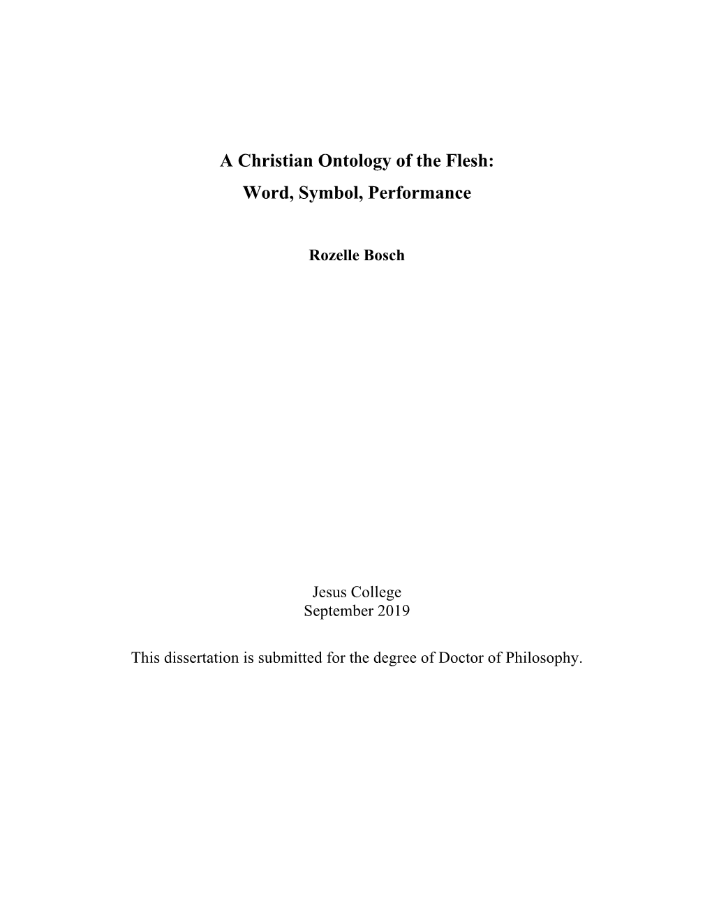 A Christian Ontology of the Flesh: Word, Symbol, Performance