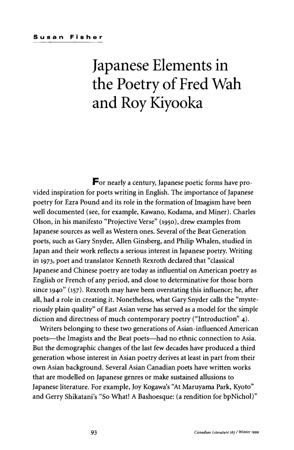 Japanese Elements in the Poetry of Fred Wah and Roy Kiyooka