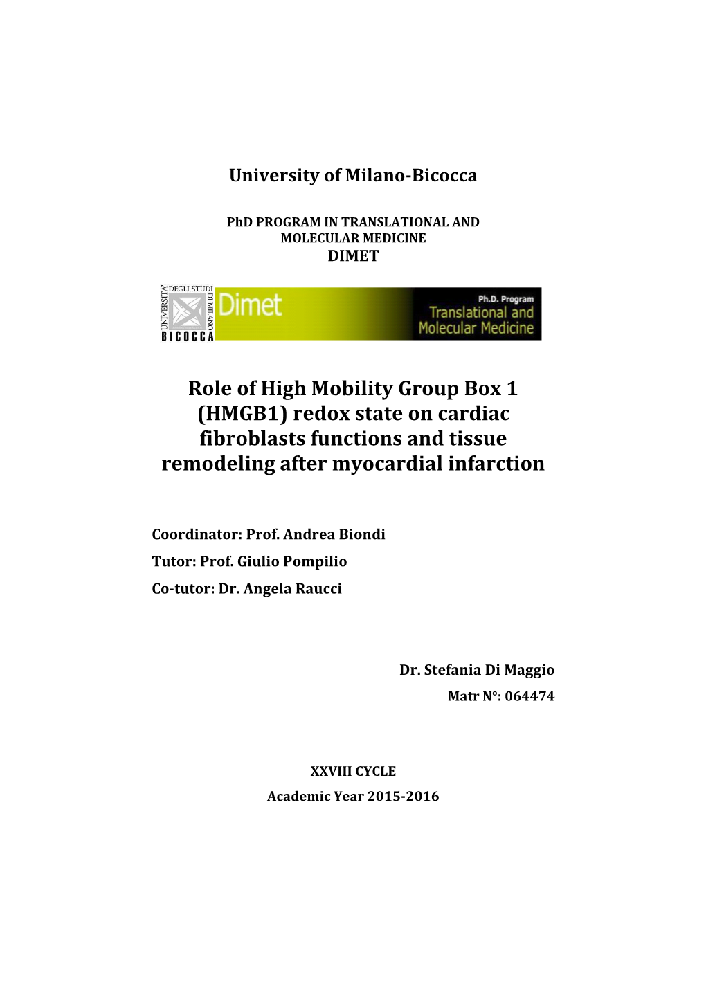 HMGB1) Redox State on Cardiac Fibroblasts Functions and Tissue Remodeling After Myocardial Infarction