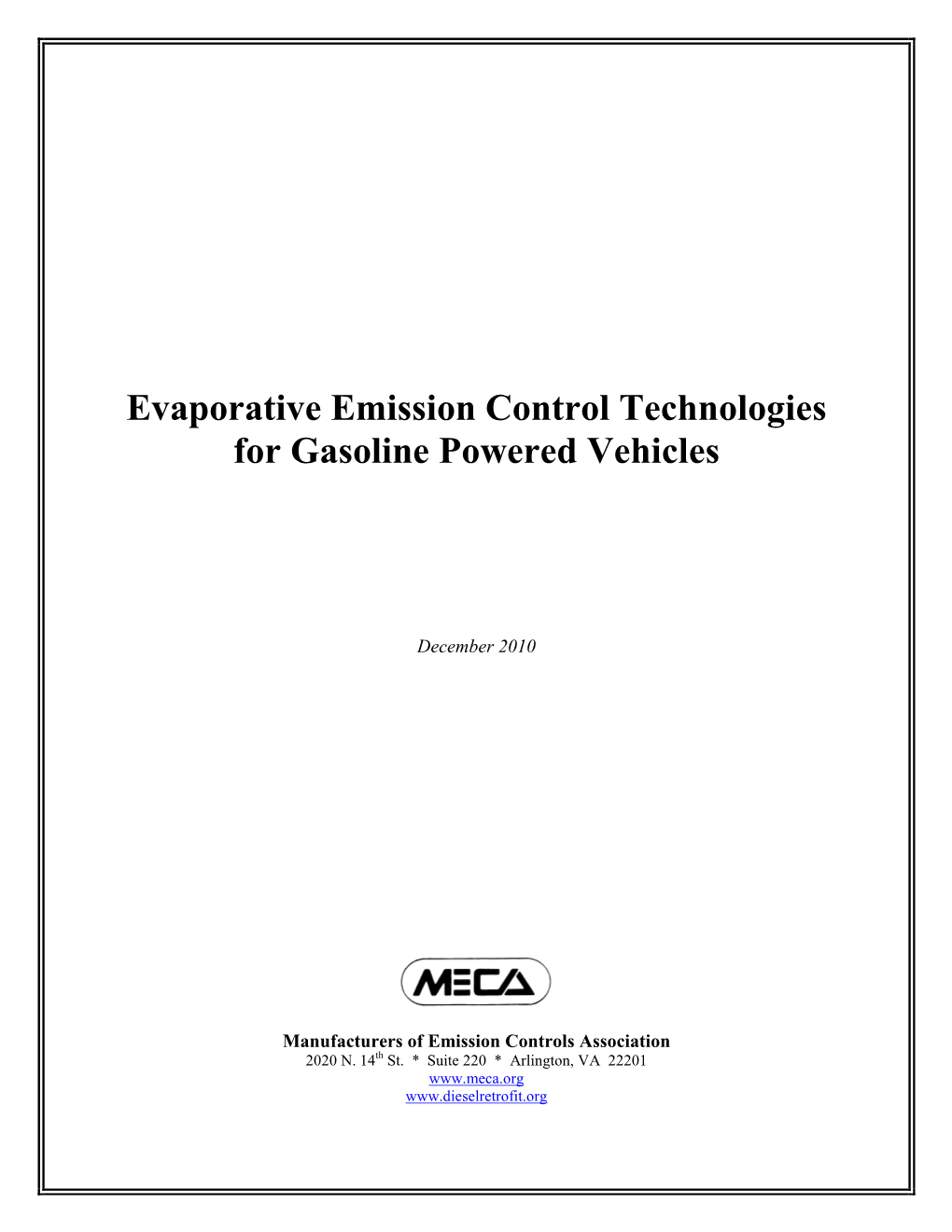 Evaporative Emission Control Technologies for Gasoline Powered Vehicles