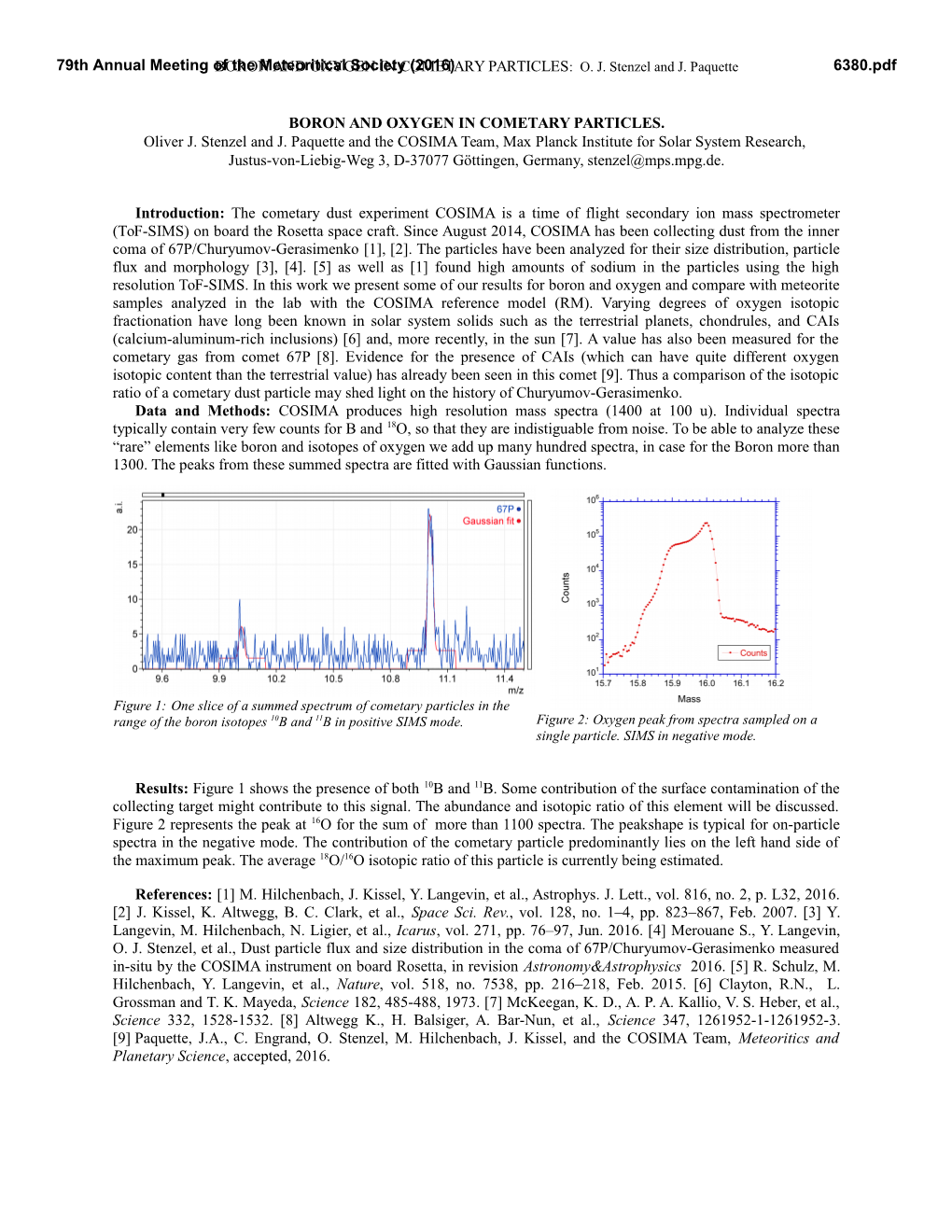 Boron and Oxygen in Cometary Particles: O. J