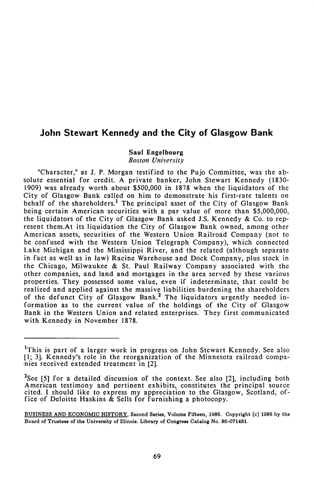 John Stewart Kennedy and the City of Glasgow Bank