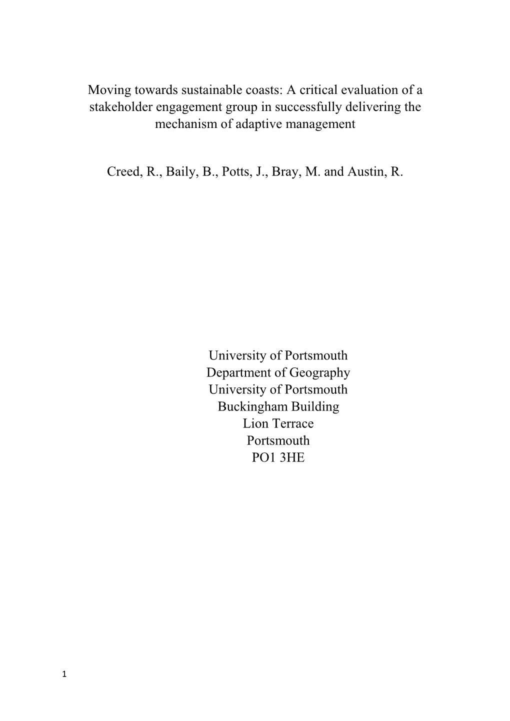 Moving Towards Sustainable Coasts: a Critical Evaluation of a Stakeholder Engagement Group in Successfully Delivering the Mechanism of Adaptive Management