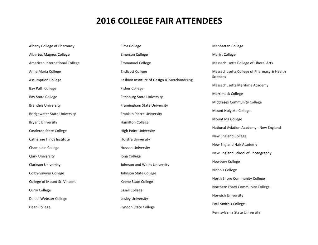 2016 College Fair Attendees