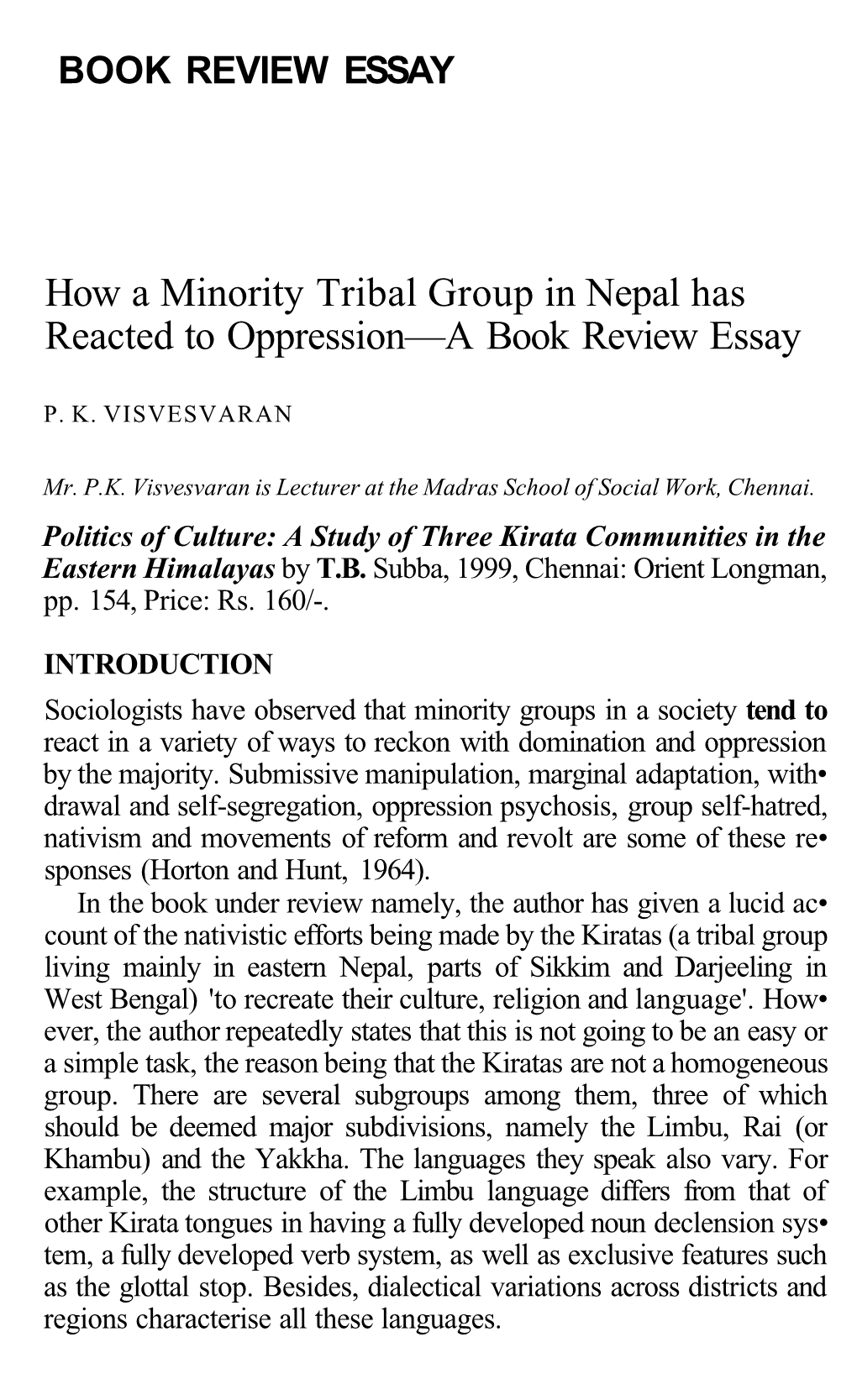How a Minority Tribal Group in Nepal Has Reacted to Oppression—A Book Review Essay