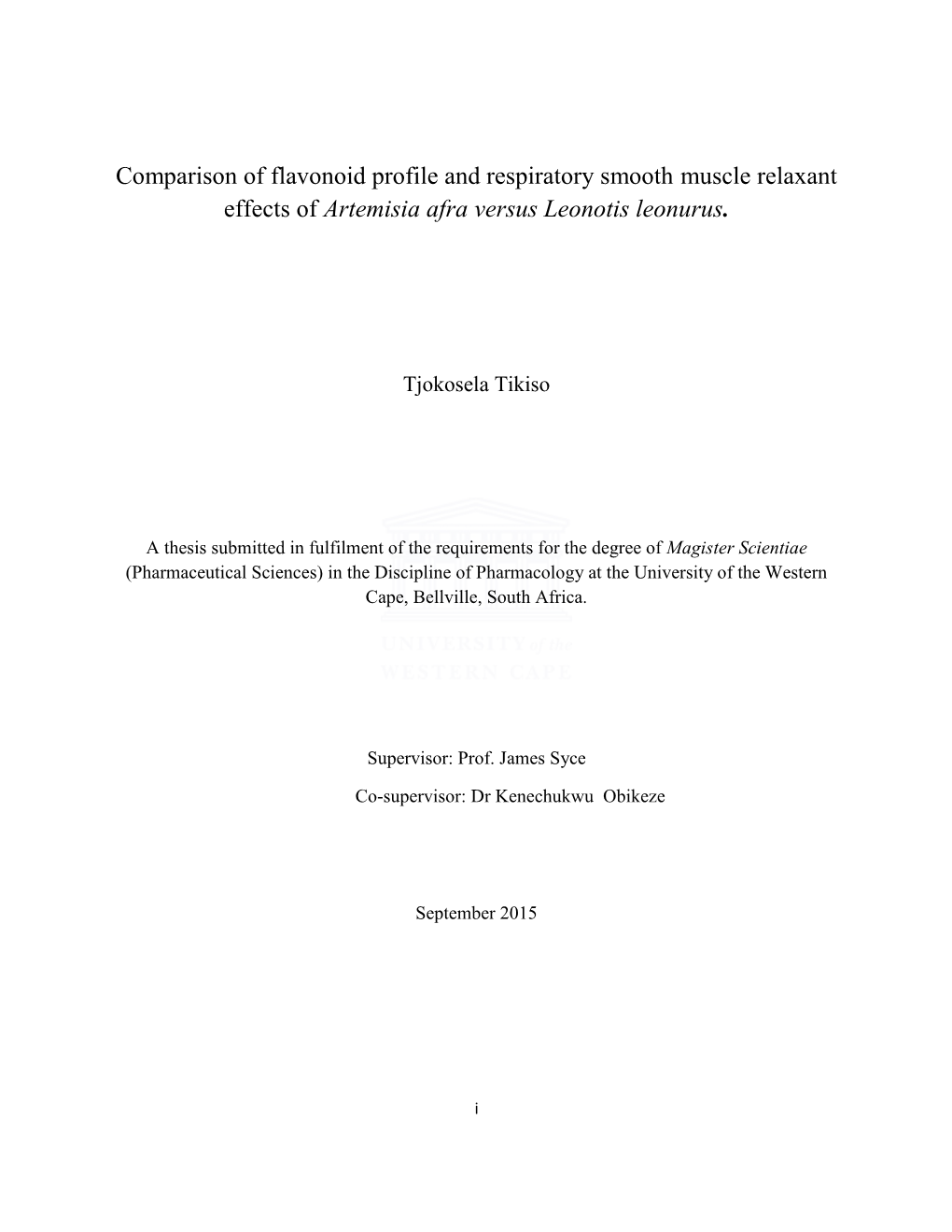 Comparison of Flavonoid Profile and Respiratory Smooth Muscle Relaxant Effects of Artemisia Afra Versus Leonotis Leonurus