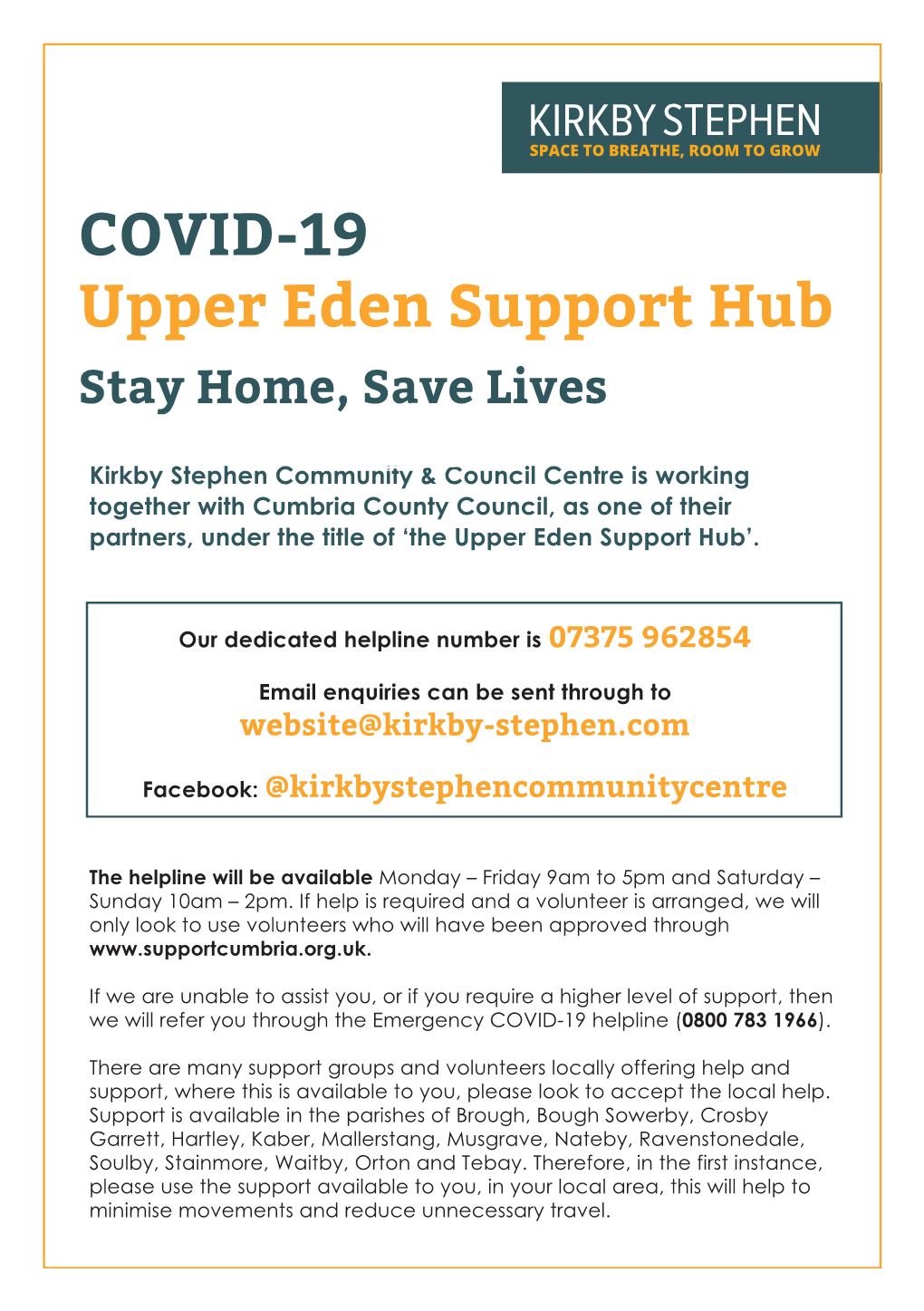 COVID-19 Upper Eden Support Hub Stay Home, Save Lives