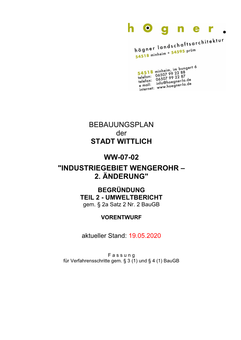 BEBAUUNGSPLAN Der STADT WITTLICH WW-07-02