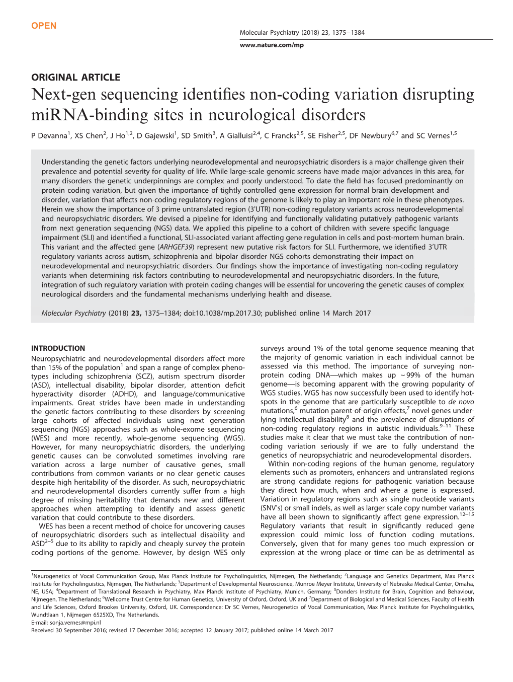 Next-Gen Sequencing Identifies Non-Coding Variation Disrupting