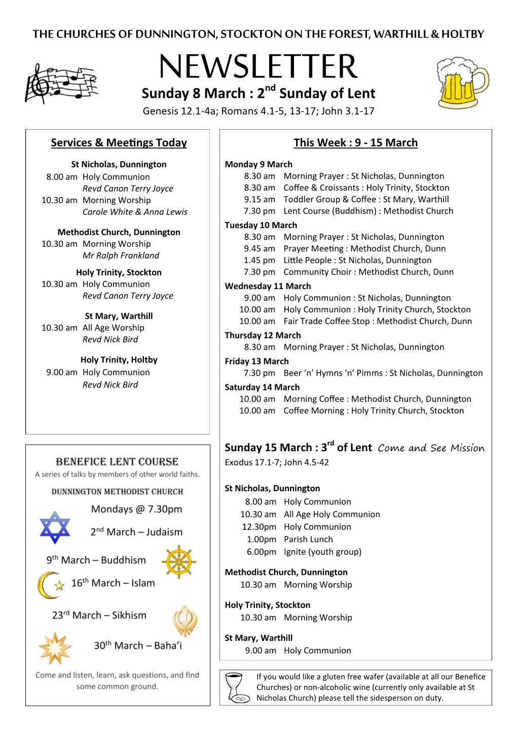 NEWSLETTER Sunday 8 March : 2Nd Sunday of Lent Genesis 12.1-4A; Romans 4.1-5, 13-17; John 3.1-17