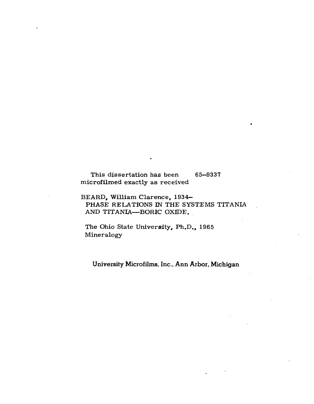 Phase Relations in the Systems Titania and Titania--Boric Oxide