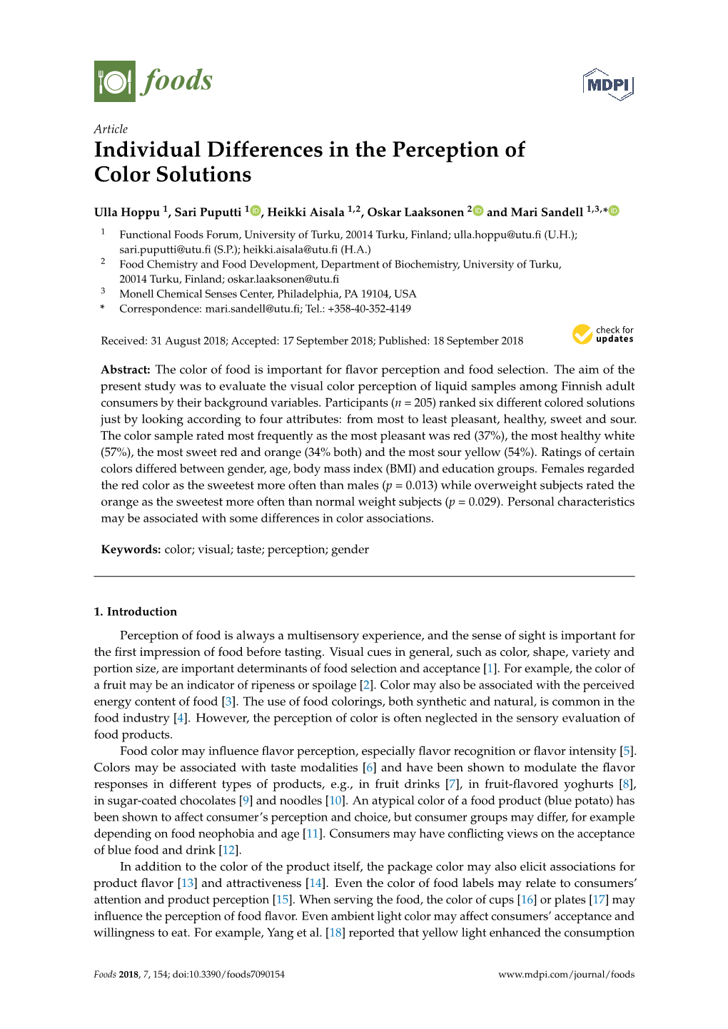 Individual Differences in the Perception of Color Solutions