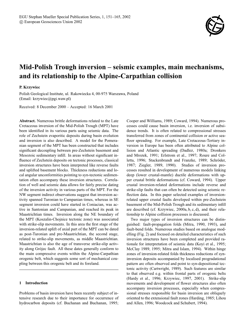 Mid-Polish Trough Inversion – Seismic Examples, Main Mechanisms, and Its Relationship to the Alpine-Carpathian Collision