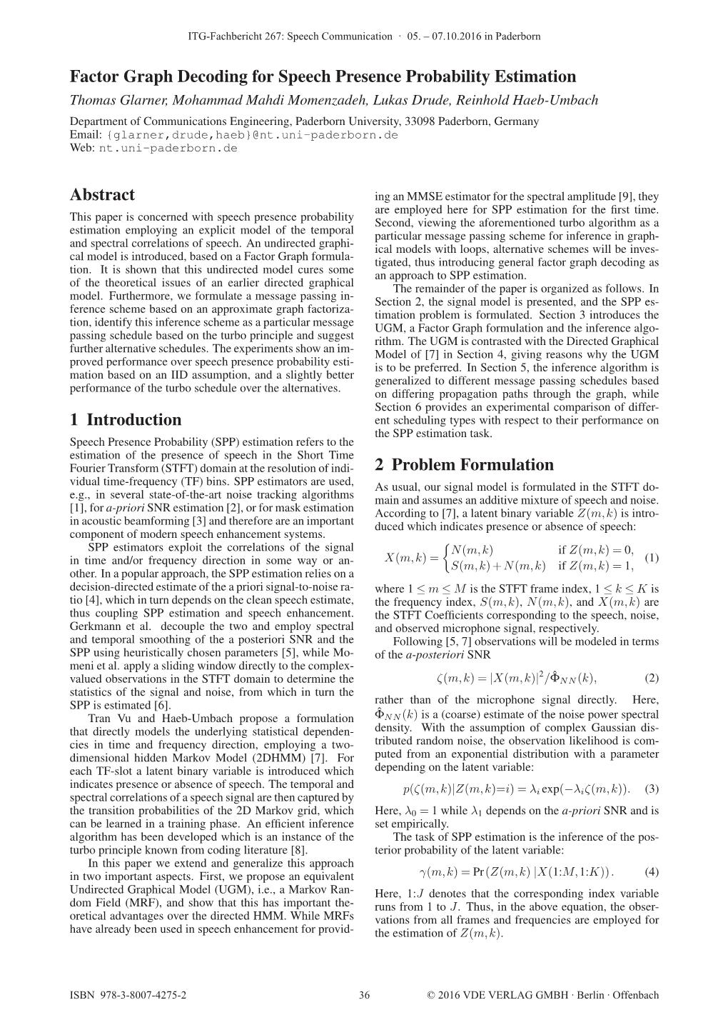 Factor Graph Decoding for Speech Presence Probability Estimation