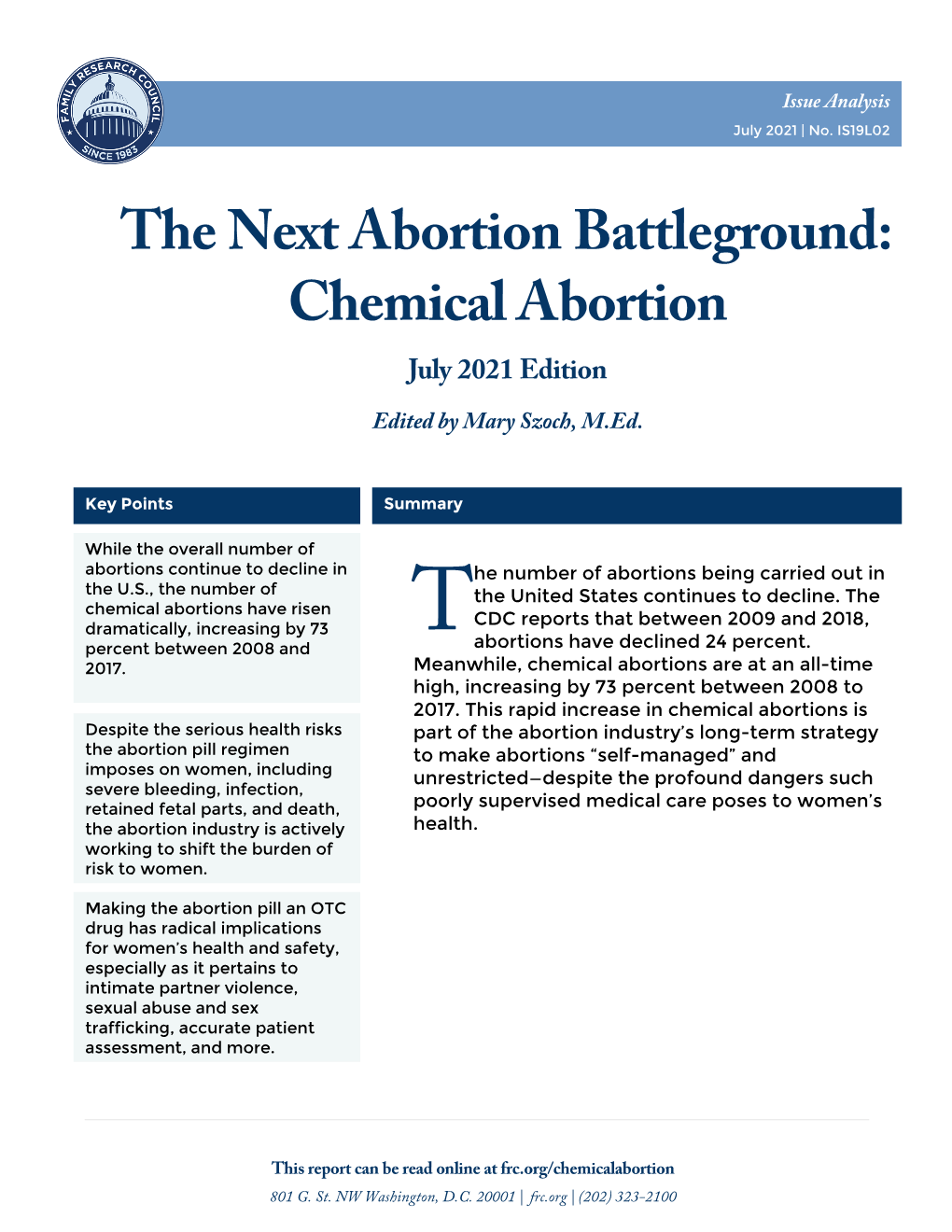 Chemical Abortion July 2021 Edition Edited by Mary Szoch, M.Ed