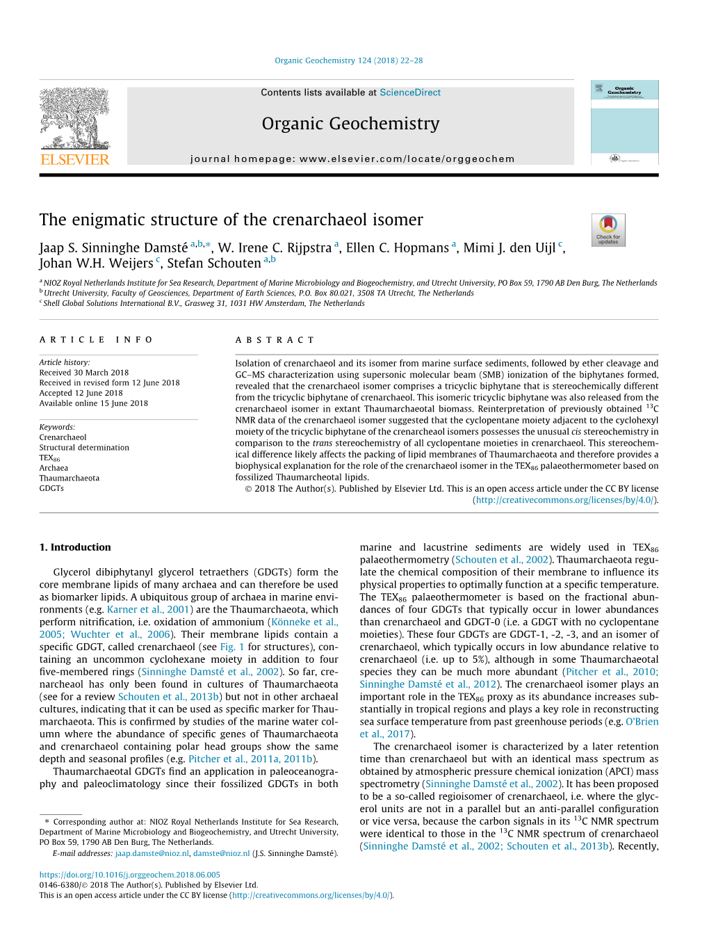 The Enigmatic Structure of the Crenarchaeol Isomer ⇑ Jaap S