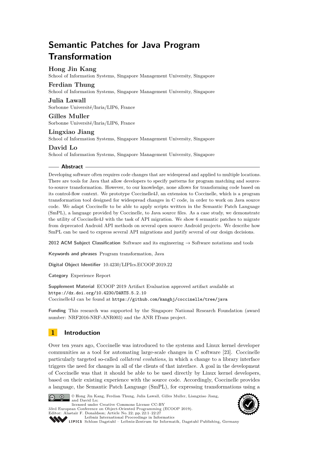 Semantic Patches for Java Program Transformation