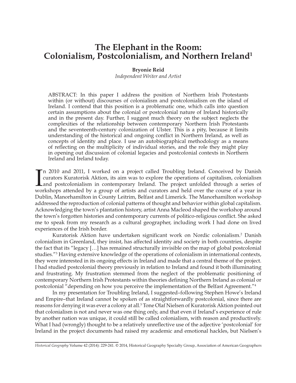 Colonialism, Postcolonialism and Northern Ireland