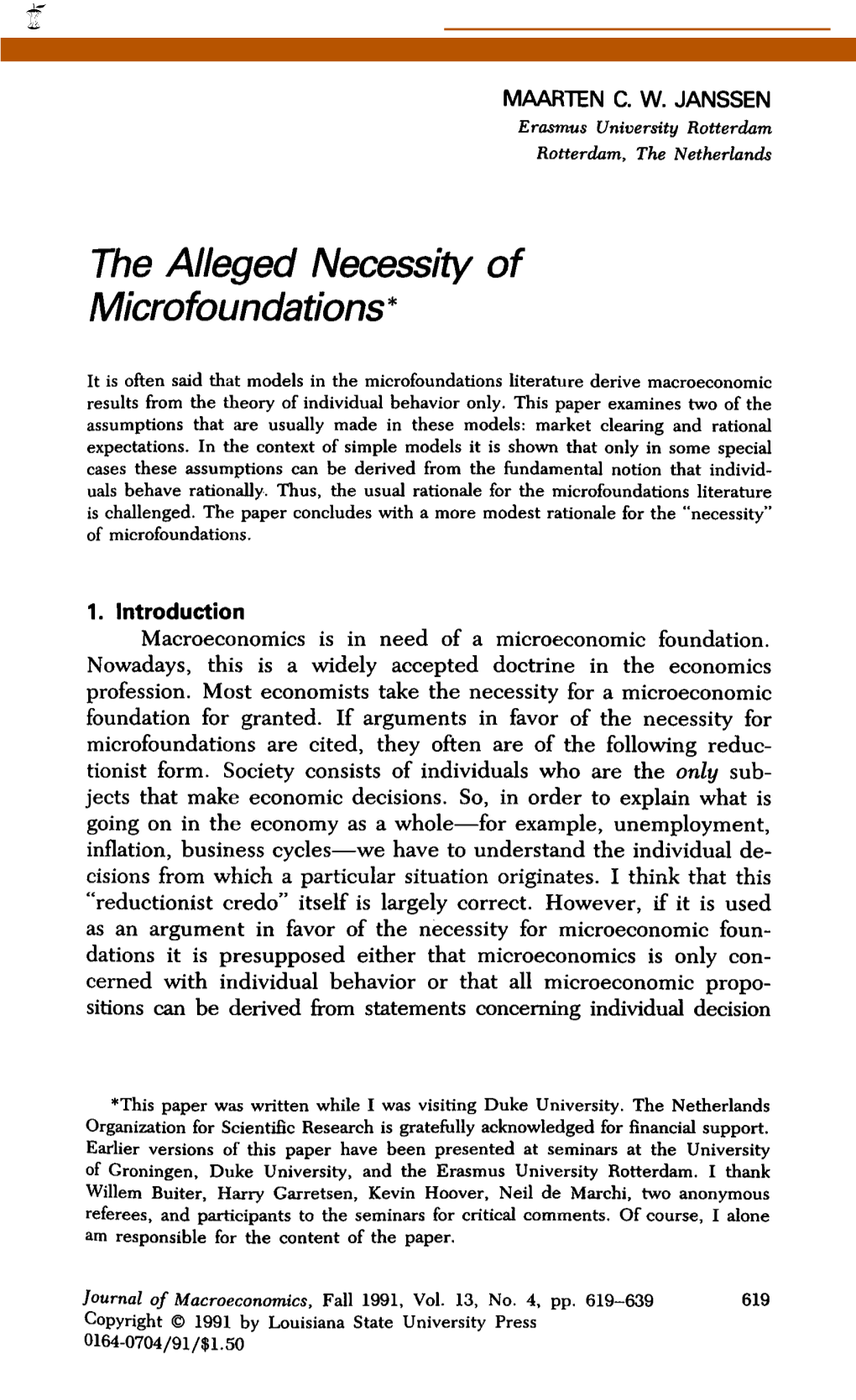 The Alleged Necessity of Microfoundations*