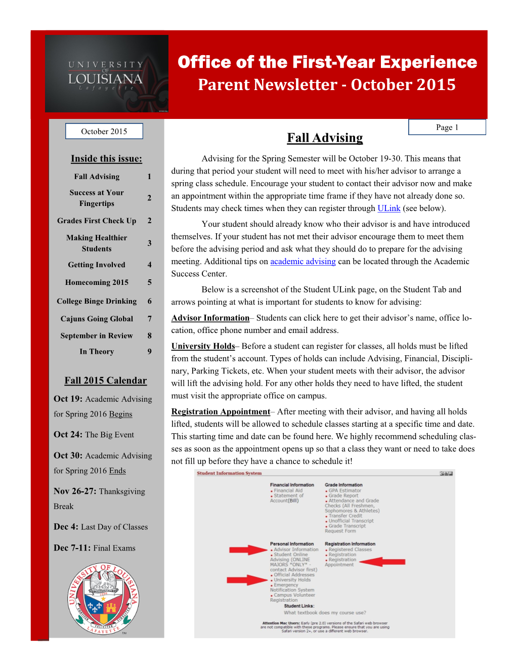 Parent Newsletter - October 2015