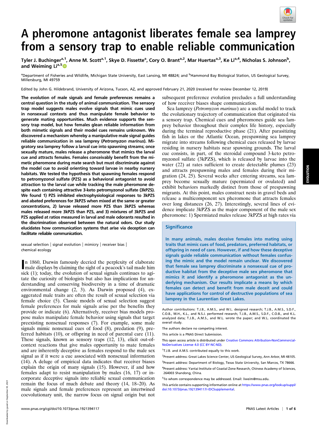 A Pheromone Antagonist Liberates Female Sea Lamprey from a Sensory Trap to Enable Reliable Communication