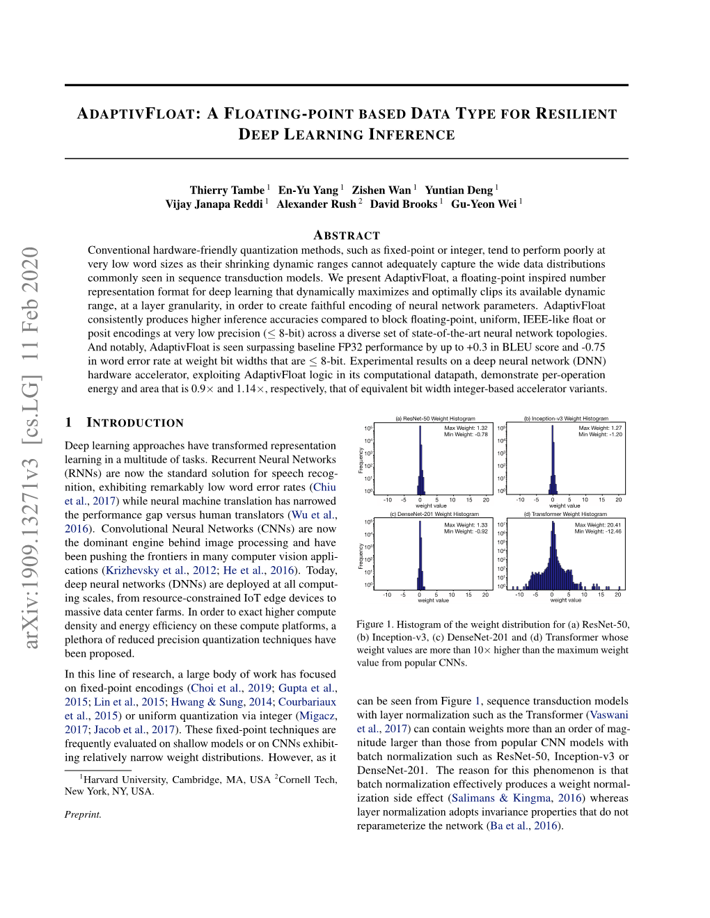 Adaptivfloat: a Floating-Point Based Data Type for Resilient Deep Learning Inference