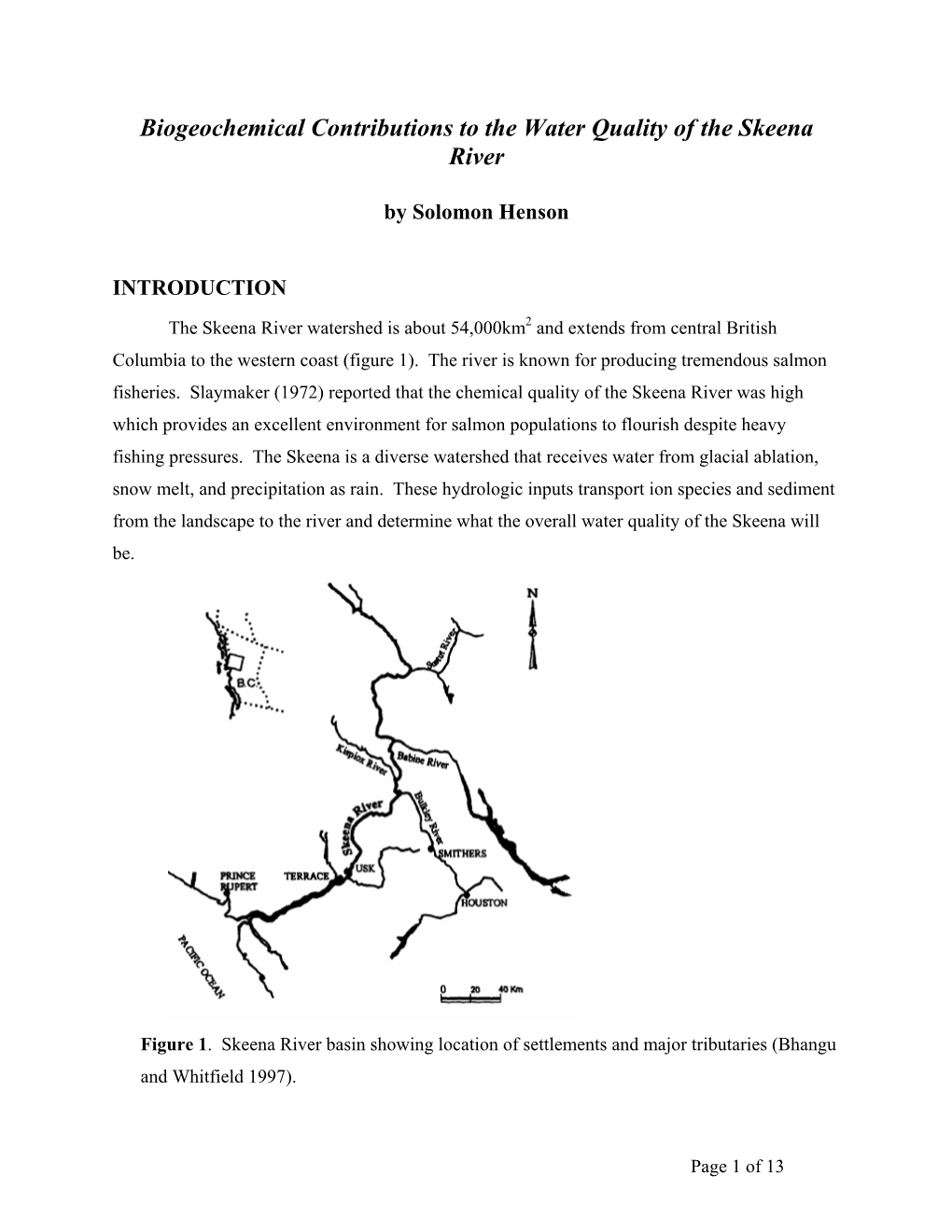 Biogeochemical Contributions to the Water Quality of the Skeena River