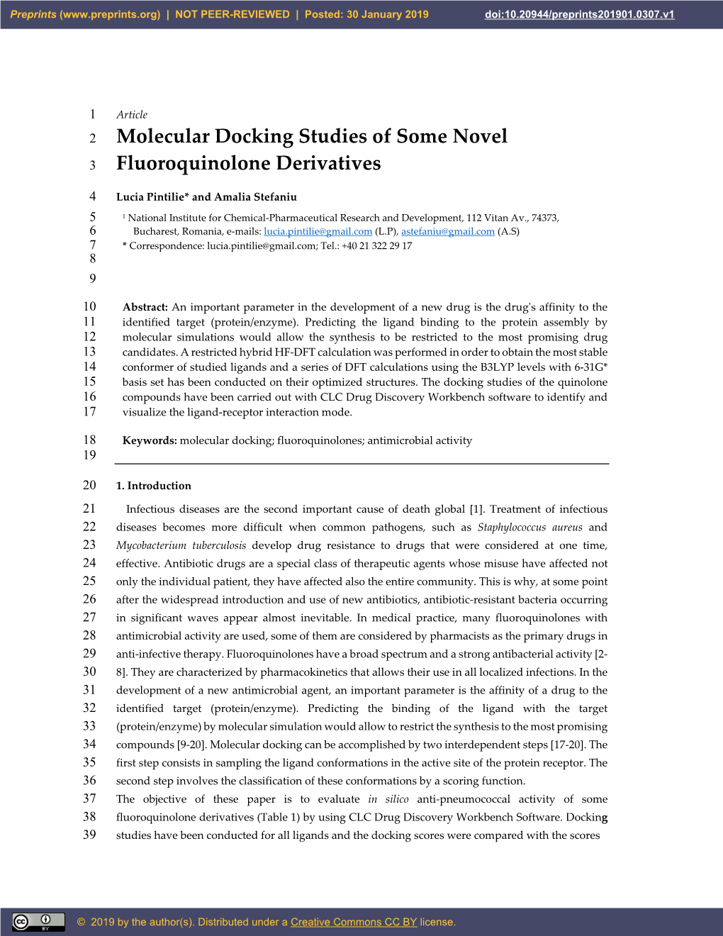 Molecular Docking Studies of Some Novel Fluoroquinolone Derivatives