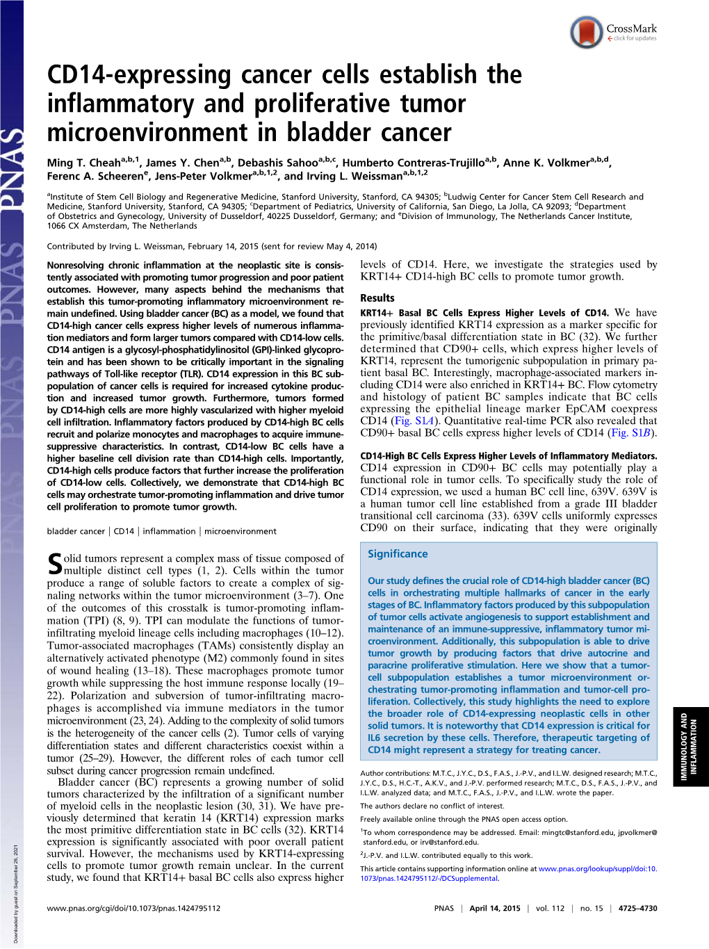 CD14-Expressing Cancer Cells Establish the Inflammatory and Proliferative Tumor Microenvironment in Bladder Cancer