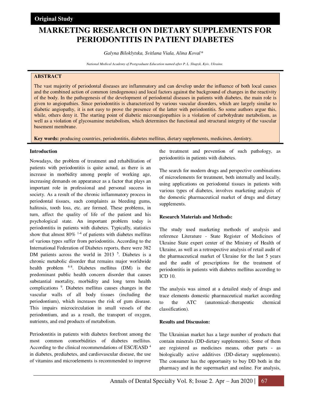 Marketing Research on Dietary Supplements for Periodontitis in Patient Diabetes