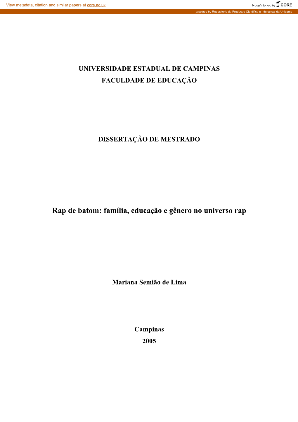 Rap De Batom: Família, Educação E Gênero No Universo Rap