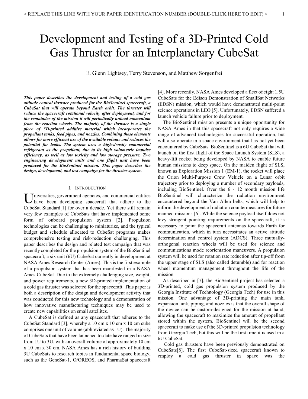 Development and Testing of a 3D-Printed Cold Gas Thruster for an Interplanetary Cubesat