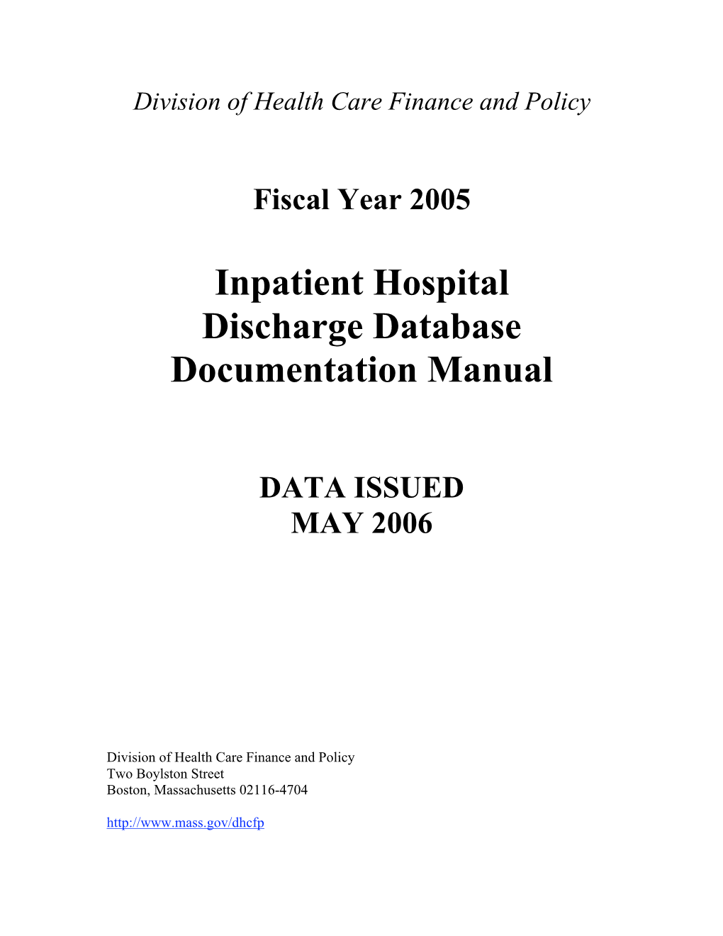 Inpatient Hospital Discharge Database Documentation Manual