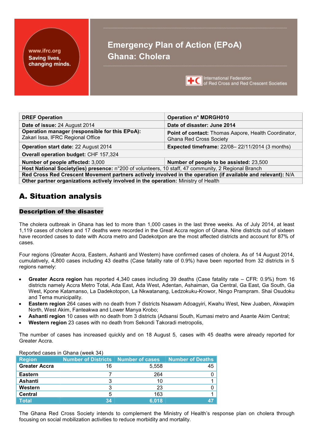 Emergency Plan of Action (Epoa) Ghana: Cholera