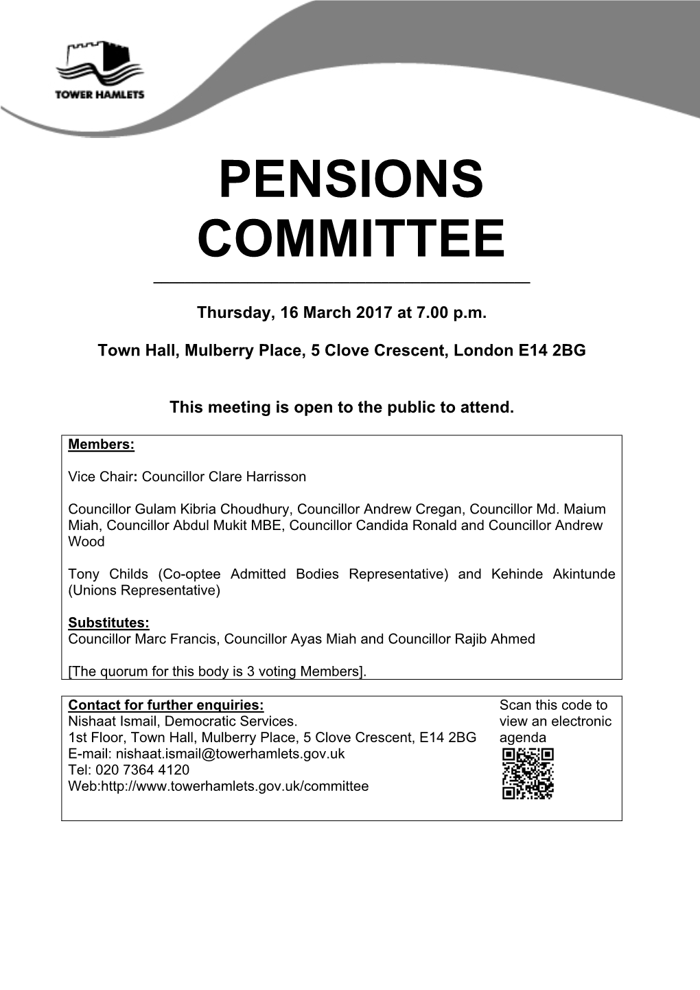 (Public Pack)Agenda Document for Pensions Committee, 16/03/2017