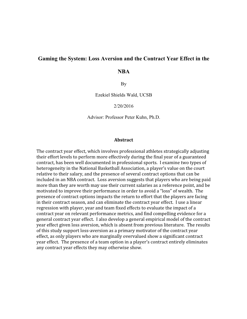 Loss Aversion and the Contract Year Effect in The