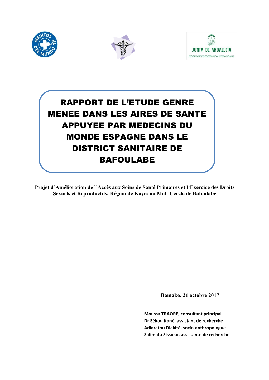 Rapport De L'etude Genre Menee Dans Les Aires De