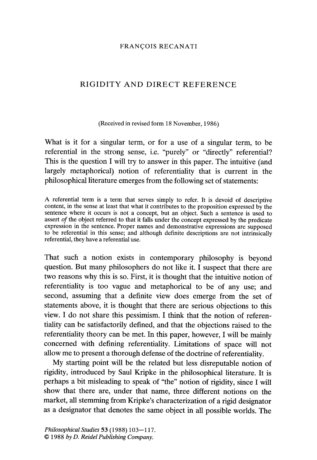 Rigidity and Direct Reference