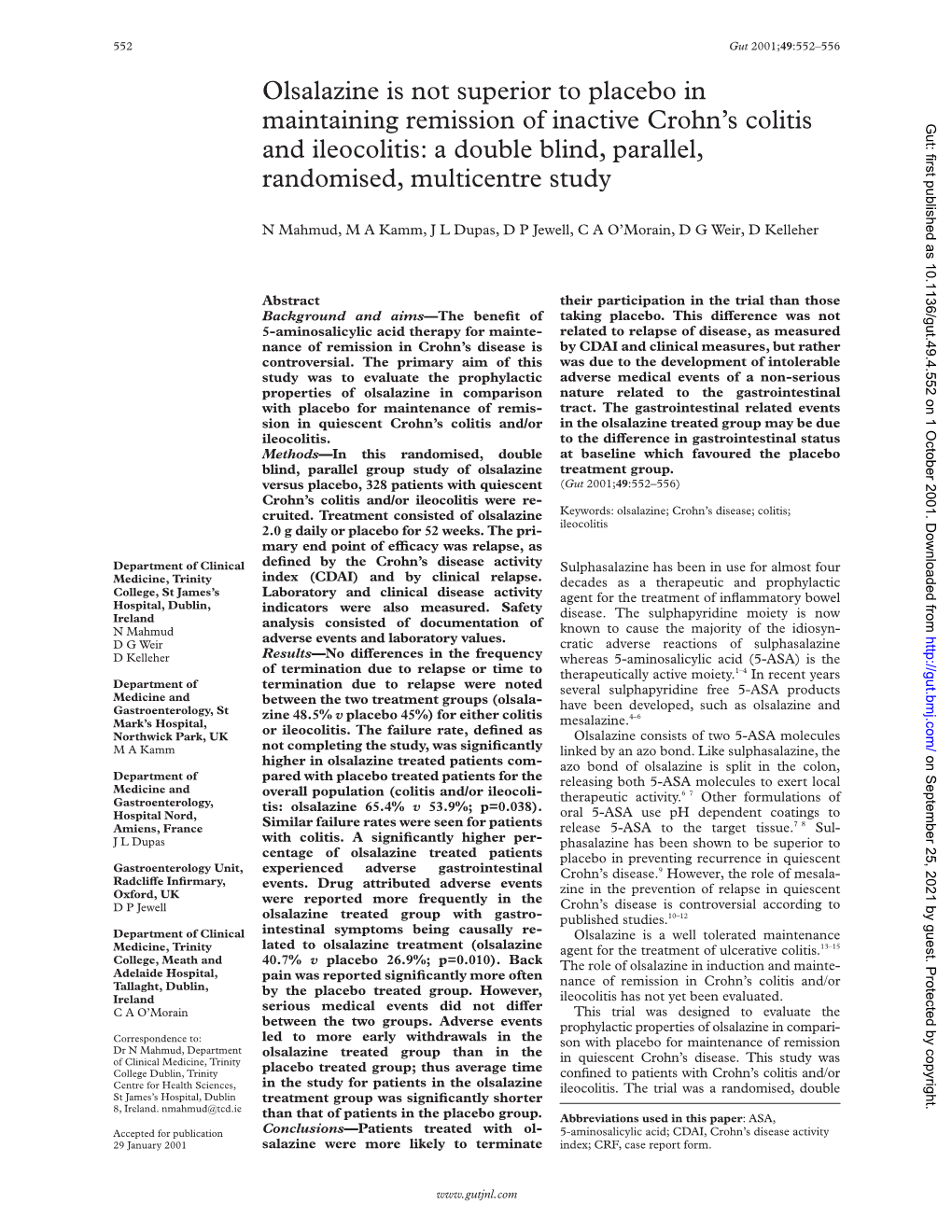 Olsalazine Is Not Superior to Placebo in Maintaining Remission Of