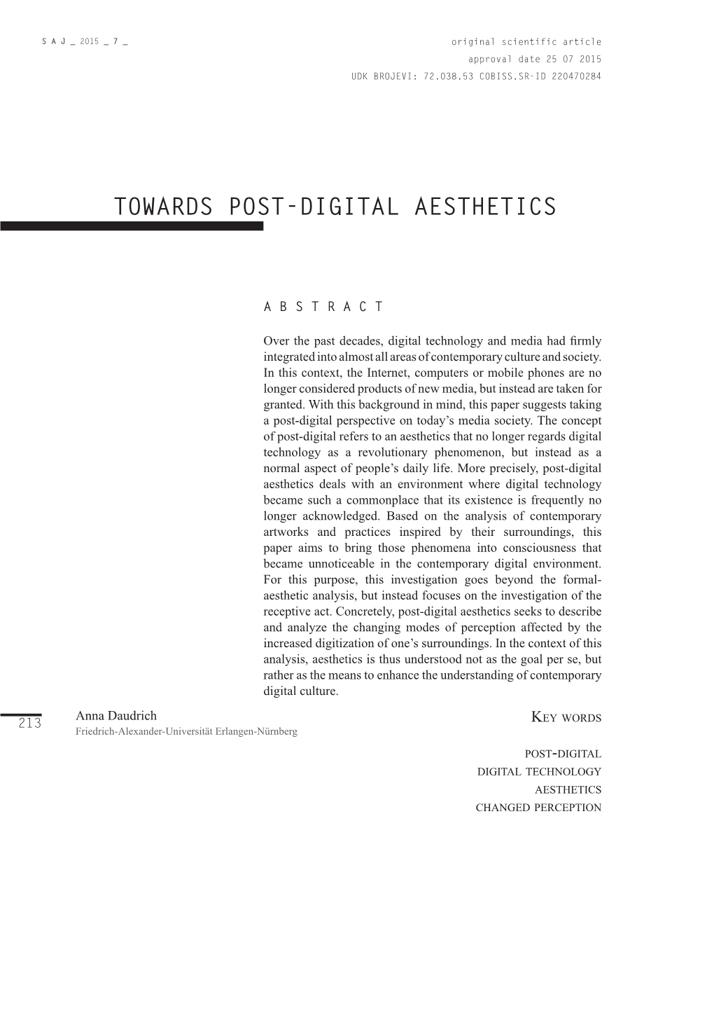 Towards Post-Digital Aesthetics