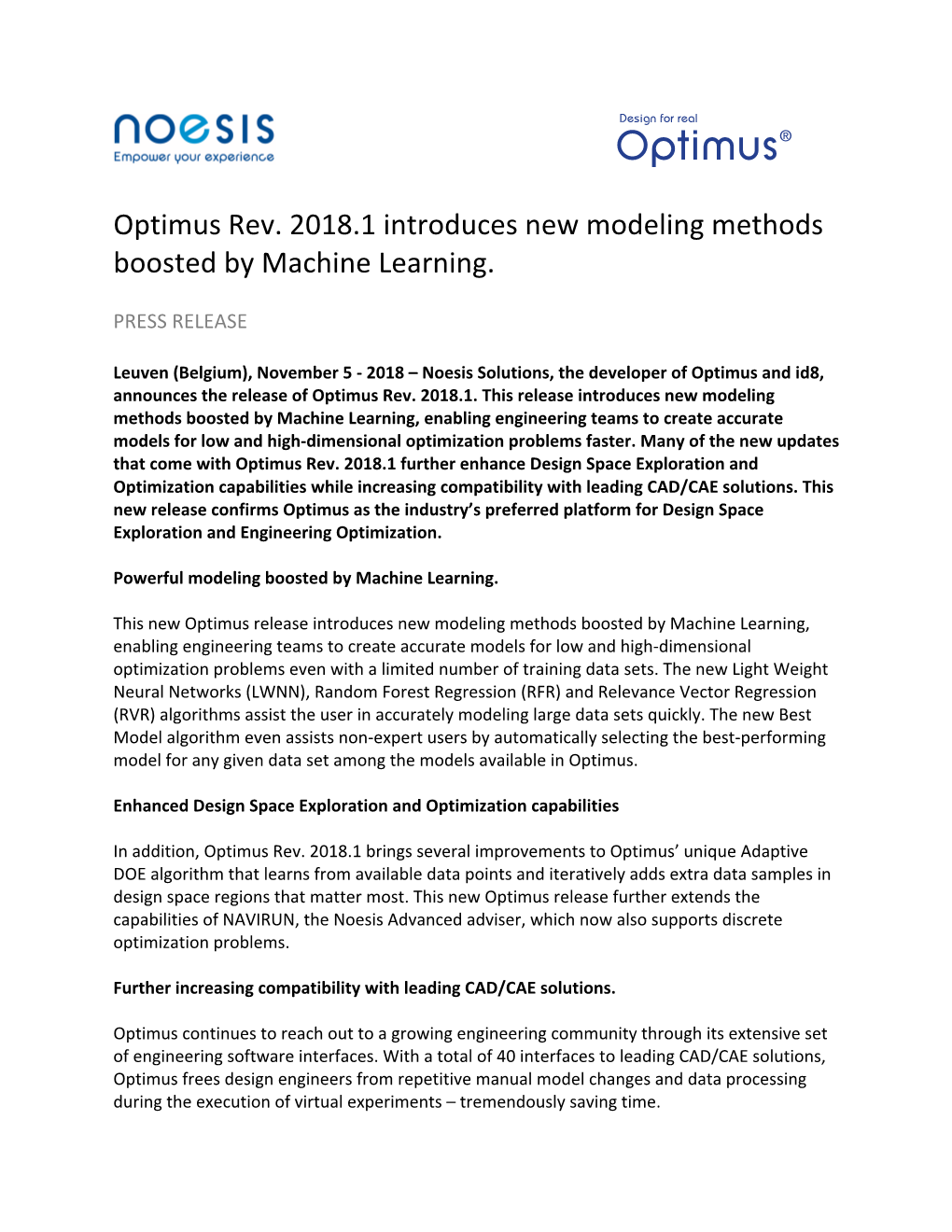 Optimus Rev. 2018.1 Introduces New Modeling Methods Boosted by Machine Learning